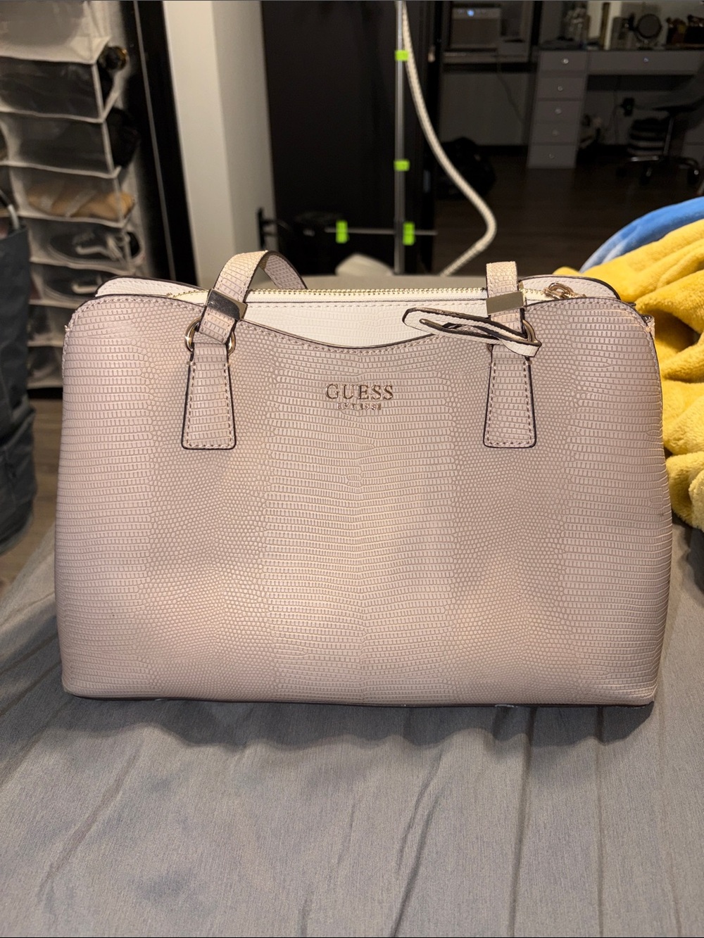 GUESS Blush Pink Textured Satchel with Dual Handles